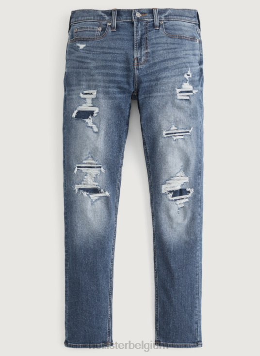 gescheurde atletische skinny jeans met donkere wassing gescheurde en gerepareerde medium wassing Heren Hollister bodems 06JX1253