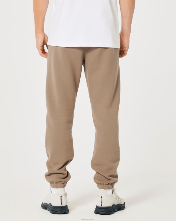 feel good relaxte fleece joggingbroek met logo lichtbruin Heren Hollister bodems 06JX1373