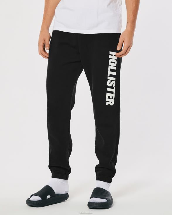 relaxte fleece joggingbroek met logo, 2-pack wit Zwart Heren Hollister bodems 06JX1329