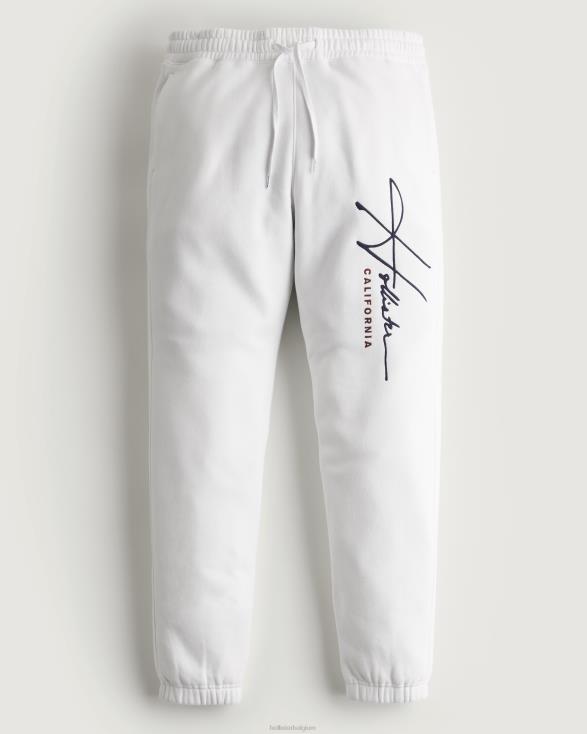 relaxte fleece joggingbroek met logo-afbeelding wit Heren Hollister bodems 06JX1342
