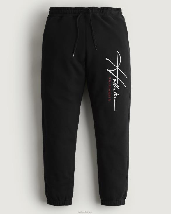 relaxte fleece joggingbroek met logo-afbeelding zwart Heren Hollister bodems 06JX1262