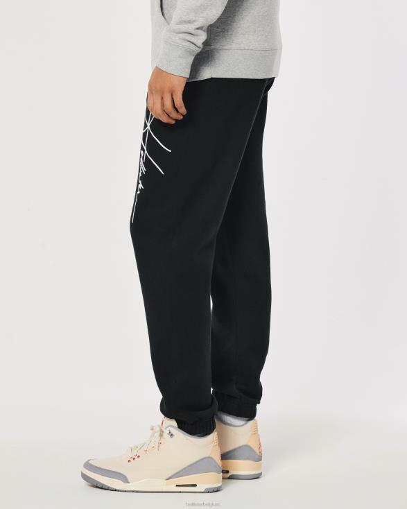 relaxte fleece joggingbroek met logo-afbeelding zwart Heren Hollister bodems 06JX1262