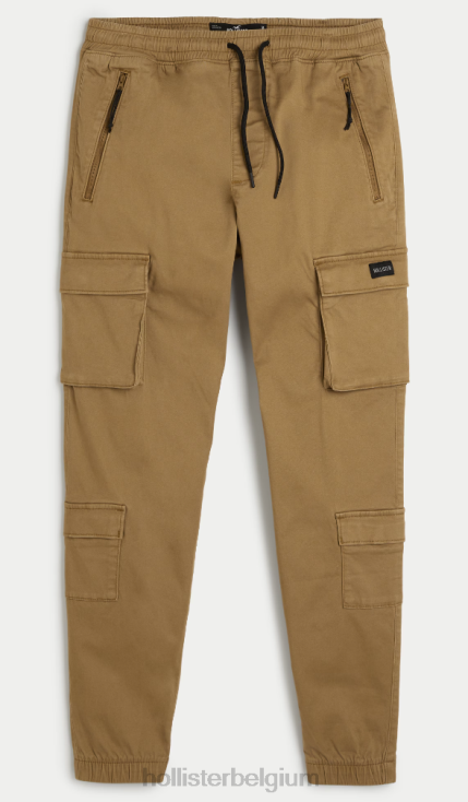 twill 4-pocket cargo-joggingbroek donker kaki Heren Hollister bodems 06JX1298