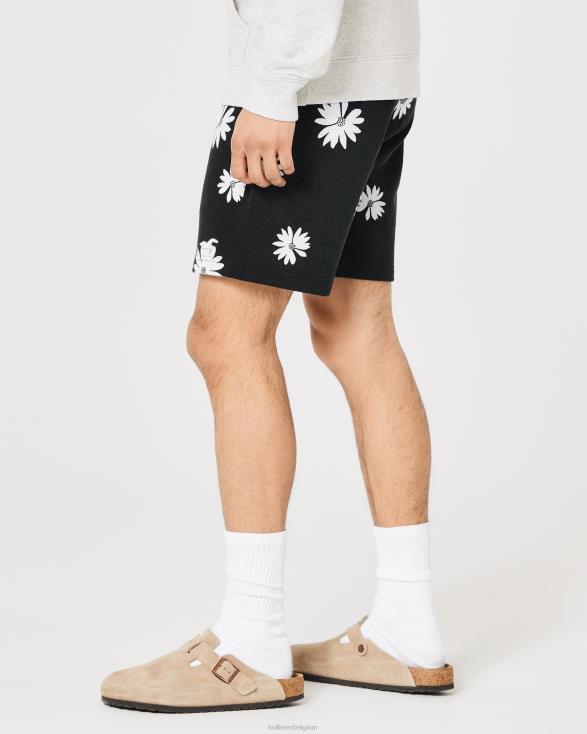 badstof fleece short met bloemenpatroon 7'' zwarte bloemen Heren Hollister bodems 06JX1283