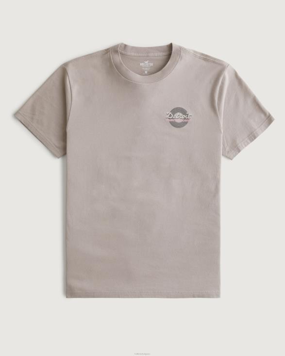 Detroit platenwinkel grafisch T-shirt lichtbruin Heren Hollister toppen 06JX854