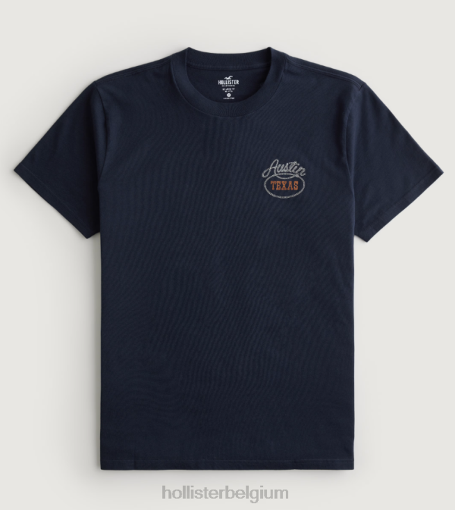 austin texas grafisch t-shirt marine Heren Hollister toppen 06JX999