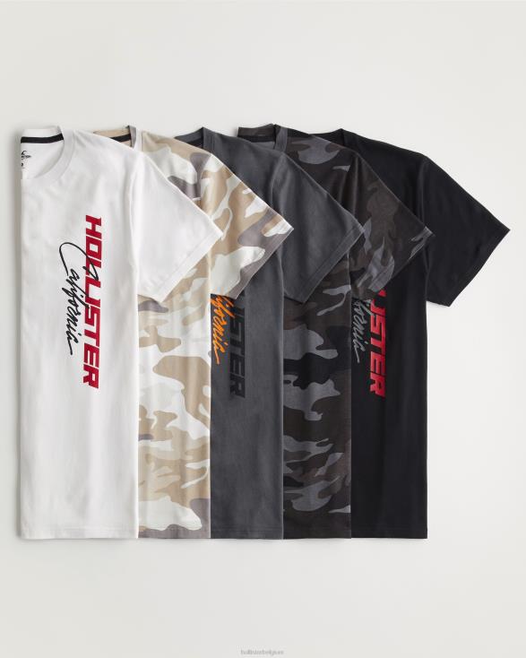 bedrukt logo grafisch T-shirt 5-pack wit-beige camo-grijs-zwart Heren Hollister toppen 06JX1093