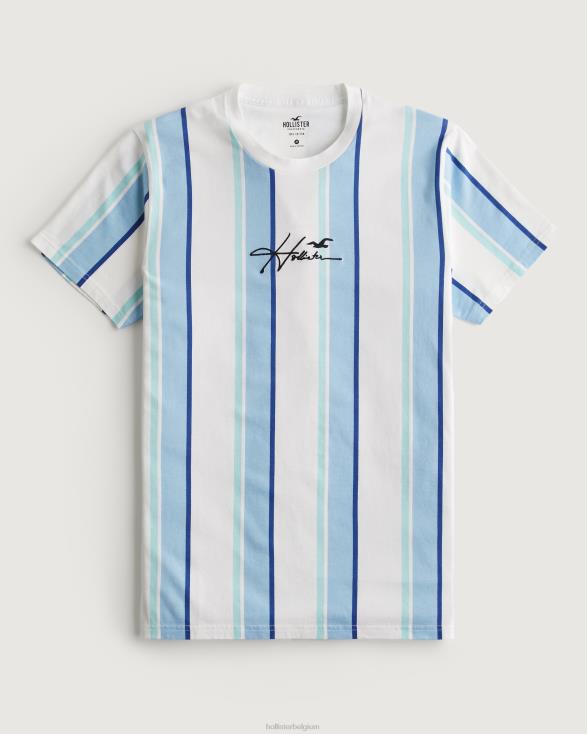 gestreept katoenen T-shirt met logo lichtblauwe streep Heren Hollister toppen 06JX1041