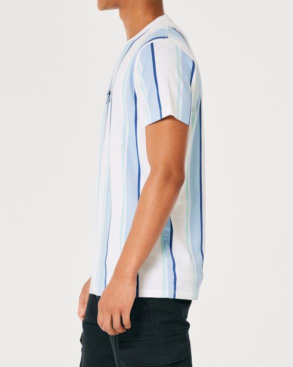 gestreept katoenen T-shirt met logo lichtblauwe streep Heren Hollister toppen 06JX1041