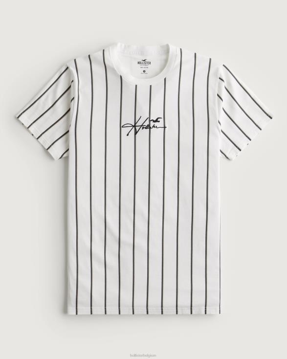 gestreept katoenen T-shirt met logo witte streep Heren Hollister toppen 06JX943