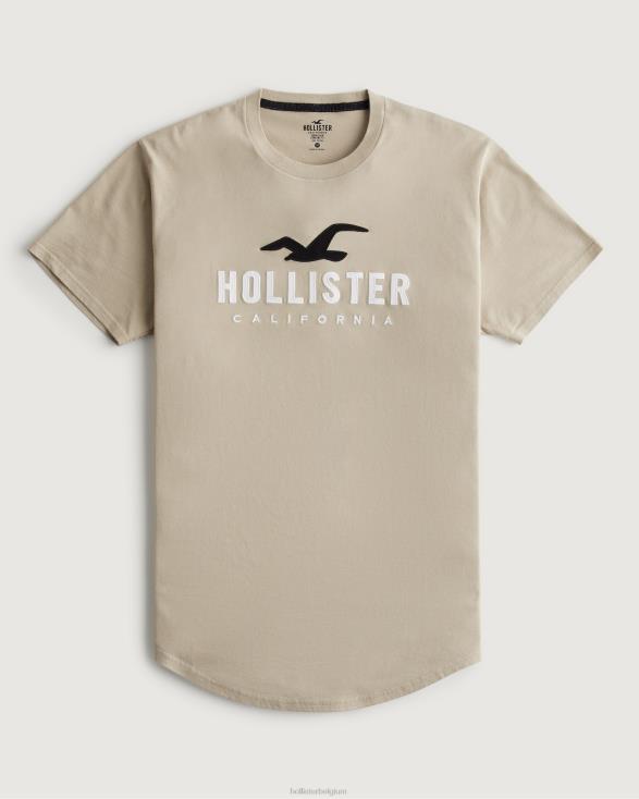 grafisch T-shirt met gebogen zoomlogo bruinen Heren Hollister toppen 06JX868