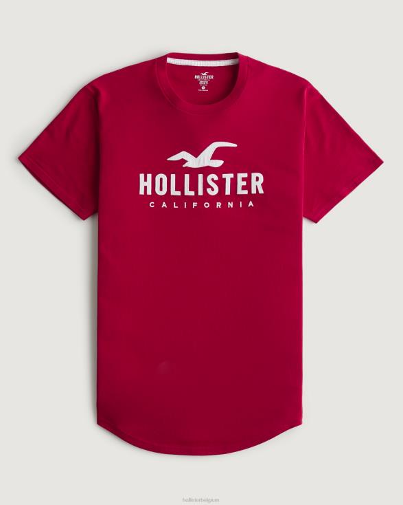 grafisch T-shirt met gebogen zoomlogo rood Heren Hollister toppen 06JX926
