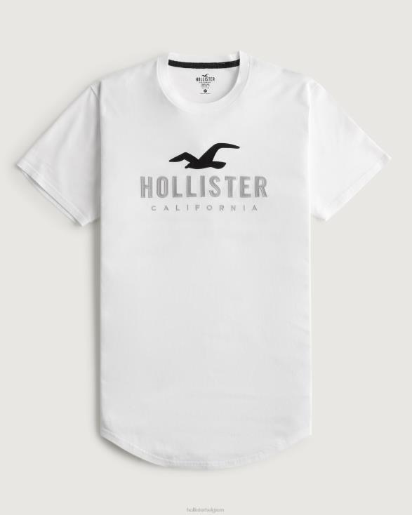 grafisch T-shirt met gebogen zoomlogo wit Heren Hollister toppen 06JX959