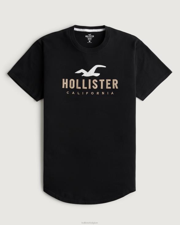 grafisch T-shirt met gebogen zoomlogo zwart Heren Hollister toppen 06JX862