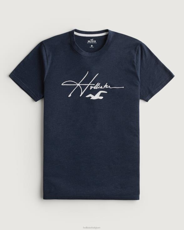 handtekening logo grafisch T-shirt heide marine Heren Hollister toppen 06JX856