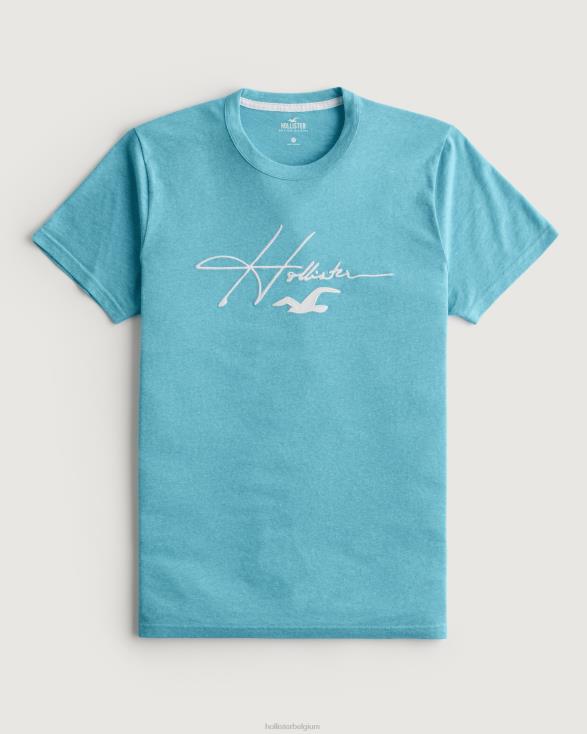handtekening logo grafisch T-shirt licht heideblauw Heren Hollister toppen 06JX982