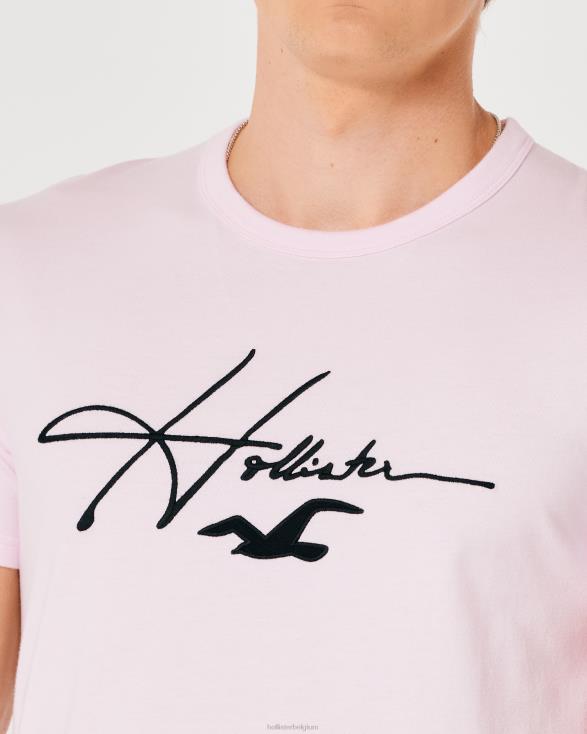 handtekening logo grafisch T-shirt lichtroze Heren Hollister toppen 06JX1022