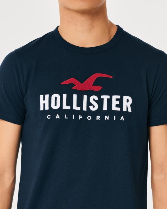 katoenen T-shirt met logoprint marine Heren Hollister toppen 06JX944