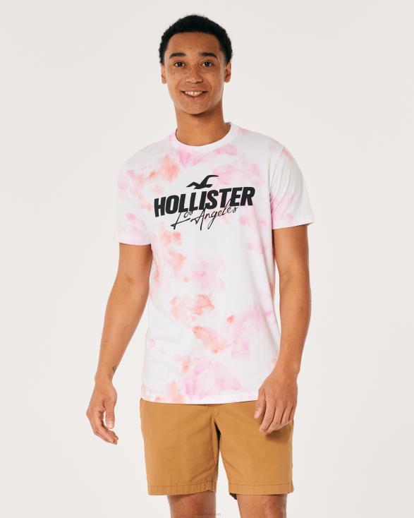 katoenen T-shirt met logoprint roze tie-dye Heren Hollister toppen 06JX980