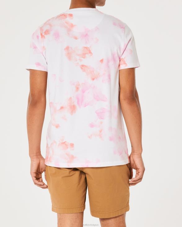 katoenen T-shirt met logoprint roze tie-dye Heren Hollister toppen 06JX980