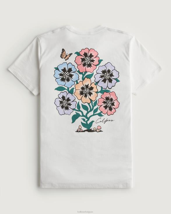 ontspannen T-shirt met bloemenlogo gebroken wit Heren Hollister toppen 06JX972