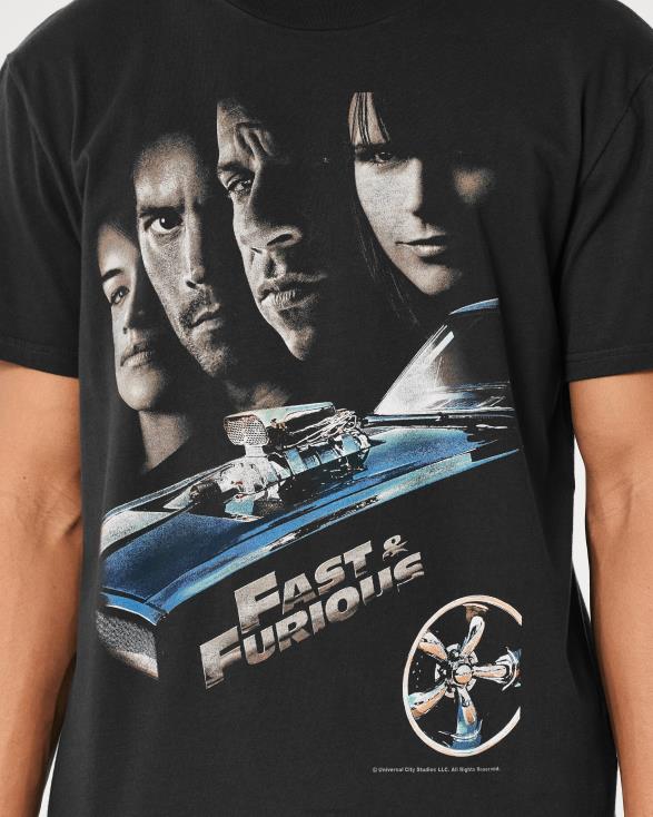 relaxte fast & furious graphic tee vervaagde zwart-snel en woedend Heren Hollister toppen 06JX1038