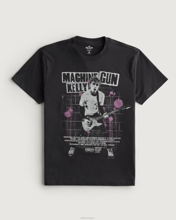 relaxte machinegeweer kelly graphic tee vervaagde zwarte machinegeweer Kelly Heren Hollister toppen 06JX1044
