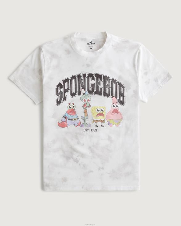 relaxte spongebob squarepants graphic tee witte tie-dye Heren Hollister toppen 06JX962