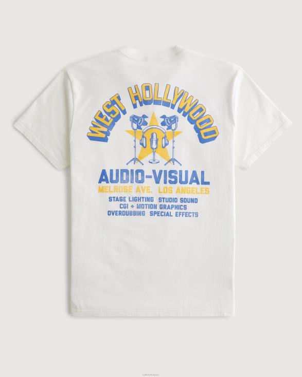 west hollywood audiovisueel grafisch T-shirt gebroken wit Heren Hollister toppen 06JX1005