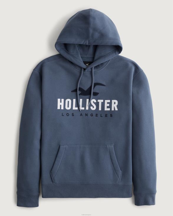 logo grafische hoodie marine Heren Hollister toppen 06JX984