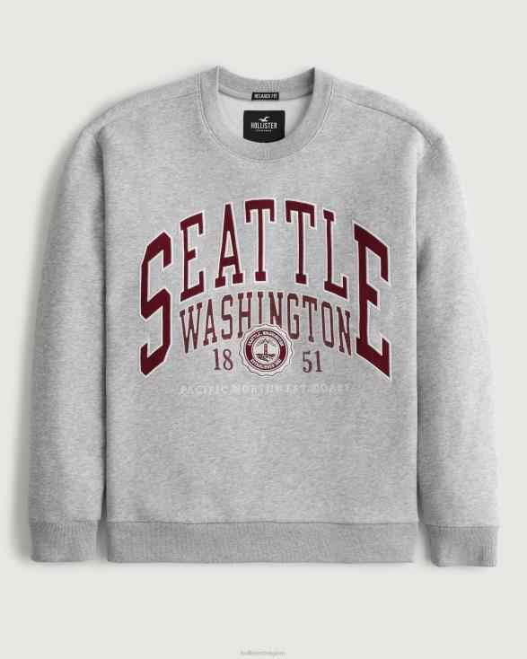 relaxed sweatshirt met Seattle-afbeelding heide grijs Heren Hollister toppen 06JX963