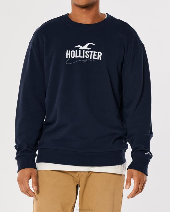 relaxed sweatshirt met logo en ronde hals marine Heren Hollister toppen 06JX865