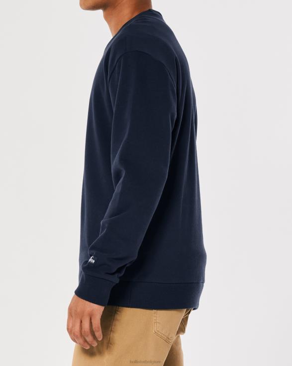 relaxed sweatshirt met logo en ronde hals marine Heren Hollister toppen 06JX865