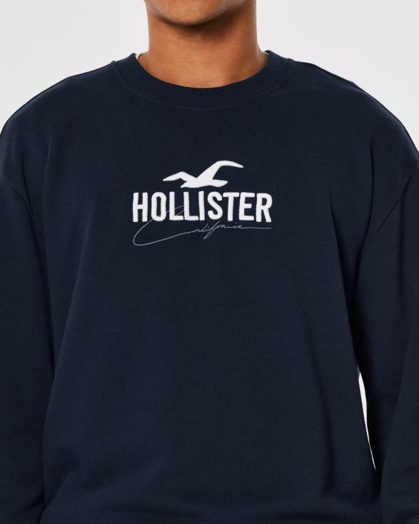 relaxed sweatshirt met logo en ronde hals marine Heren Hollister toppen 06JX865
