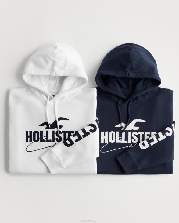 grafische hoodie 2-pack wit-marine Heren Hollister toppen 06JX928