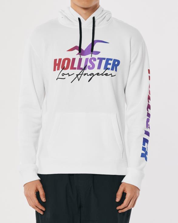 logo grafische hoodie wit Heren Hollister toppen 06JX935