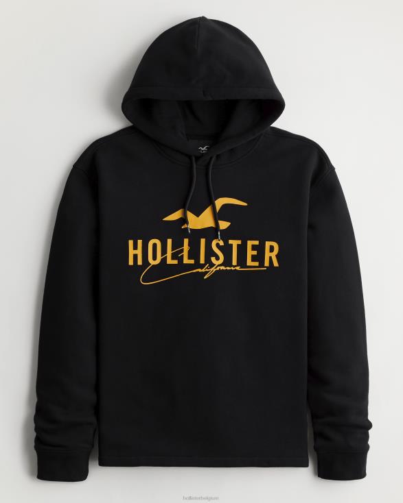 logo grafische hoodie zwart Heren Hollister toppen 06JX1064