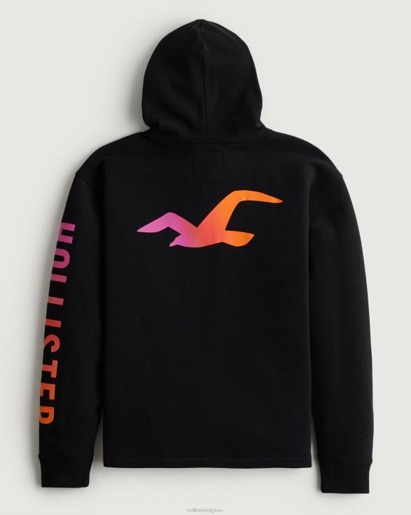 logo grafische hoodie zwart met afbeelding op de mouw Heren Hollister toppen 06JX829