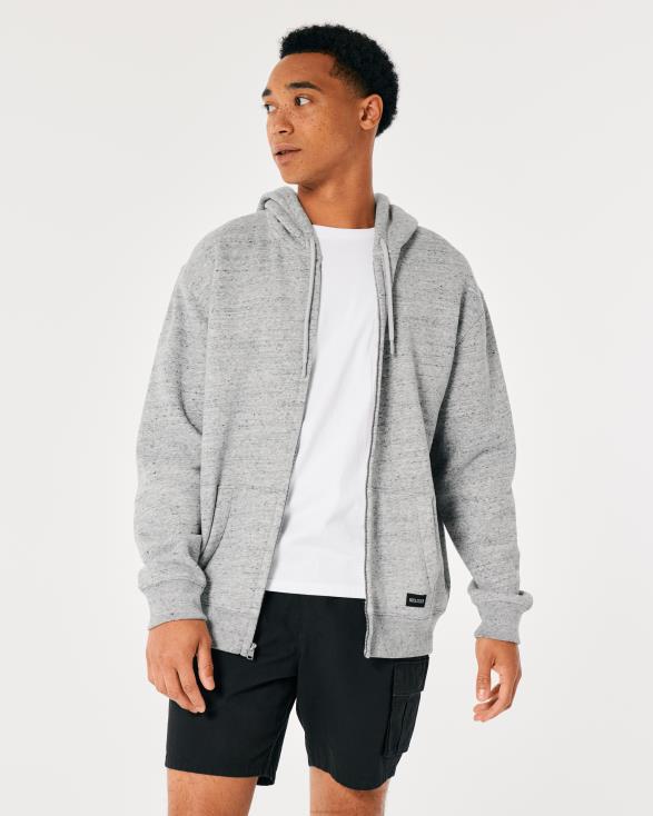relaxte hoodie met volledige rits licht grijs gemêleerd Heren Hollister toppen 06JX942
