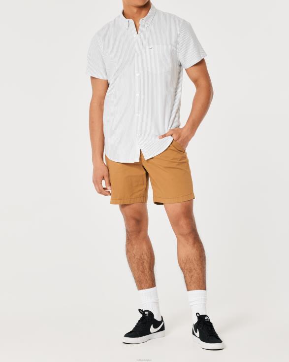 Gestreept oxford overhemd met korte mouwen olijf streep Heren Hollister toppen 06JX1008