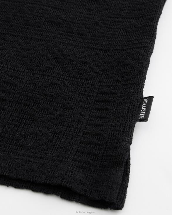 Overhemd met structuurpatroon en korte mouwen zwart sd/textuur Heren Hollister toppen 06JX916