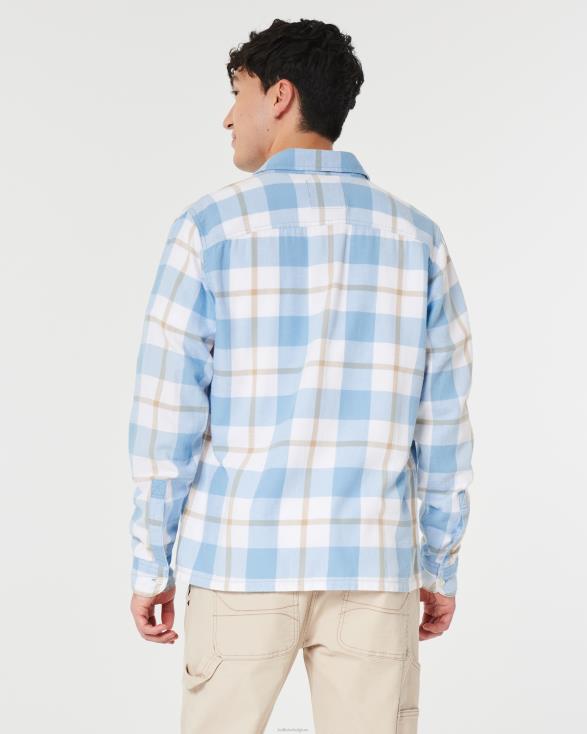 flanellen overhemd met knoopsluiting lichtblauwe ruit Heren Hollister toppen 06JX985