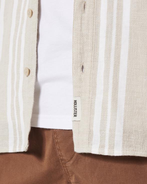 gestreept overhemd met korte mouwen bruine streep Heren Hollister toppen 06JX841