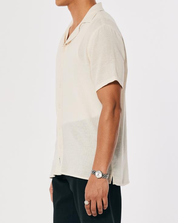 gestructureerd overhemd met korte mouwen gebroken wit Heren Hollister toppen 06JX877