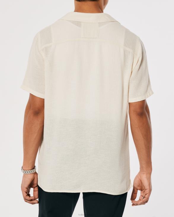 gestructureerd overhemd met korte mouwen gebroken wit Heren Hollister toppen 06JX877