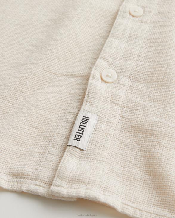 gestructureerd overhemd met korte mouwen gebroken wit Heren Hollister toppen 06JX877