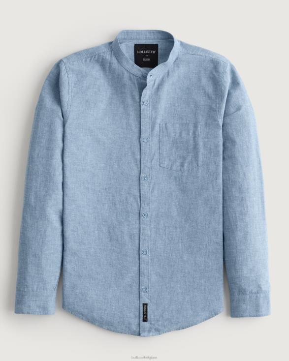 overhemd van linnenmix met gestreepte kraag heide blauw Heren Hollister toppen 06JX881