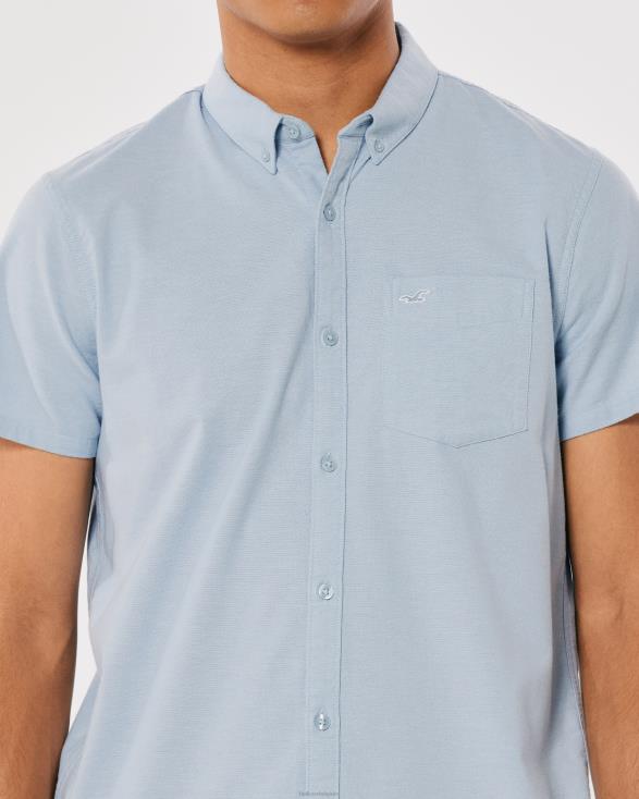 oxford overhemd met korte mouwen lichtblauw Heren Hollister toppen 06JX987