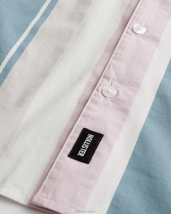 relaxed popeline overhemd met korte mouwen multi streep Heren Hollister toppen 06JX1032