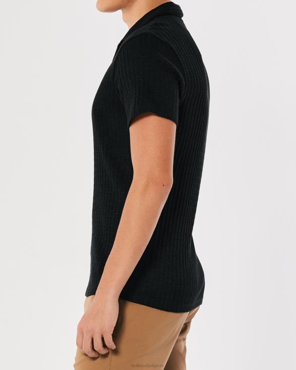 gebreide polo met johnny-kraag zwart Heren Hollister toppen 06JX911